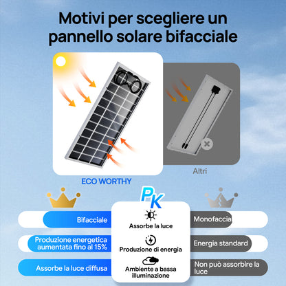 ECO-WORTHY Bifacciale 195W 12V Pannello Solare Monocristallino
