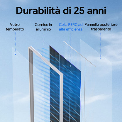 ECO-WORTHY Bifacciale 195W 12V Pannello Solare Monocristallino