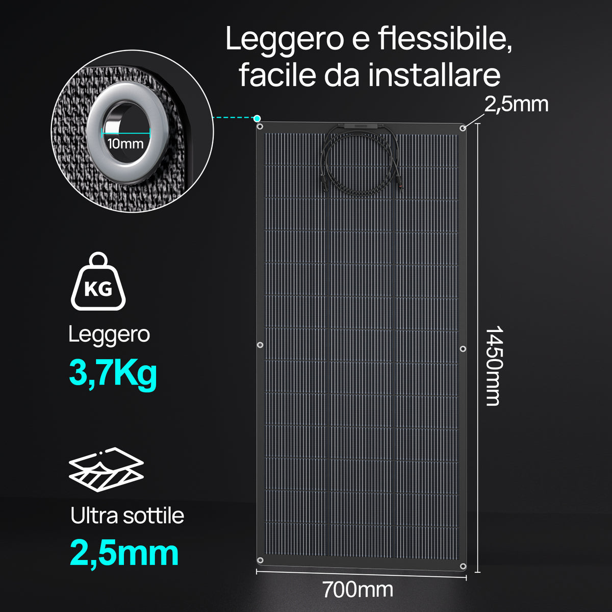 130 W 12 V halbflexibles monokristallines Solarpanel