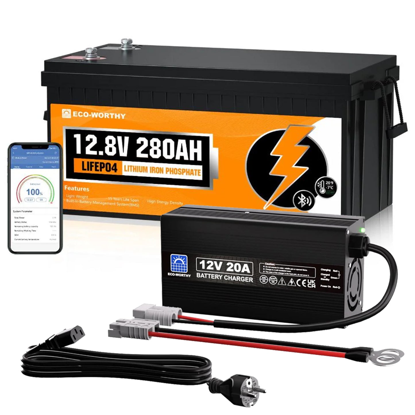 Batteria al litio 12V 280Ah LiFePO4 Con Bluetooth