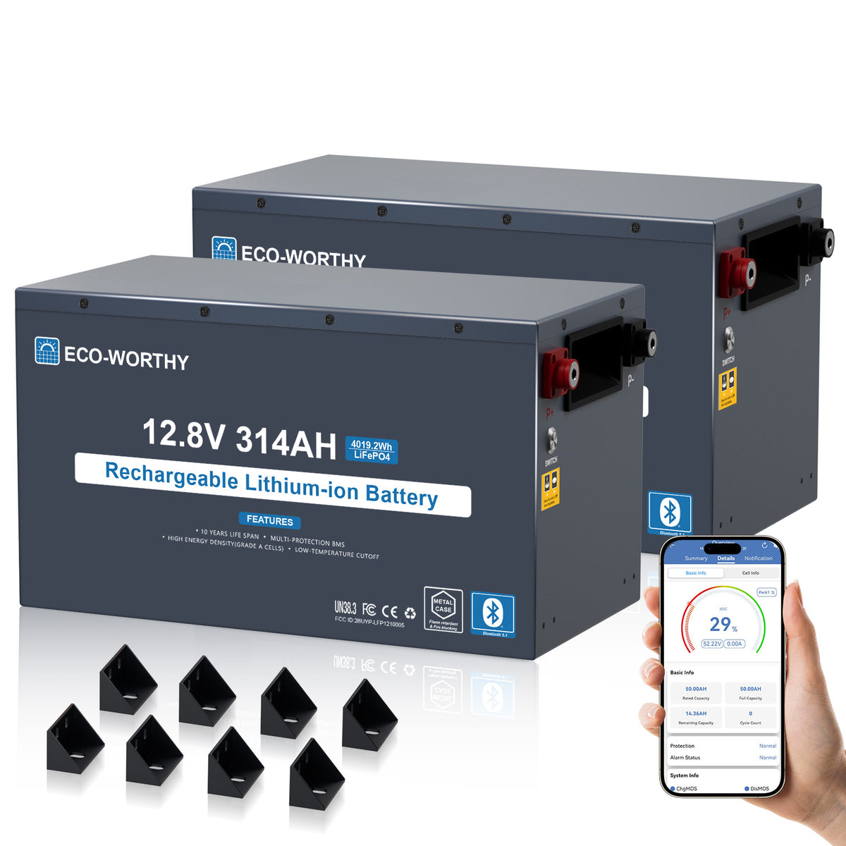 ECO- WORTHYBatteria Bluetooth al litio Lifepo4 EnergyRock 12V 314Ah