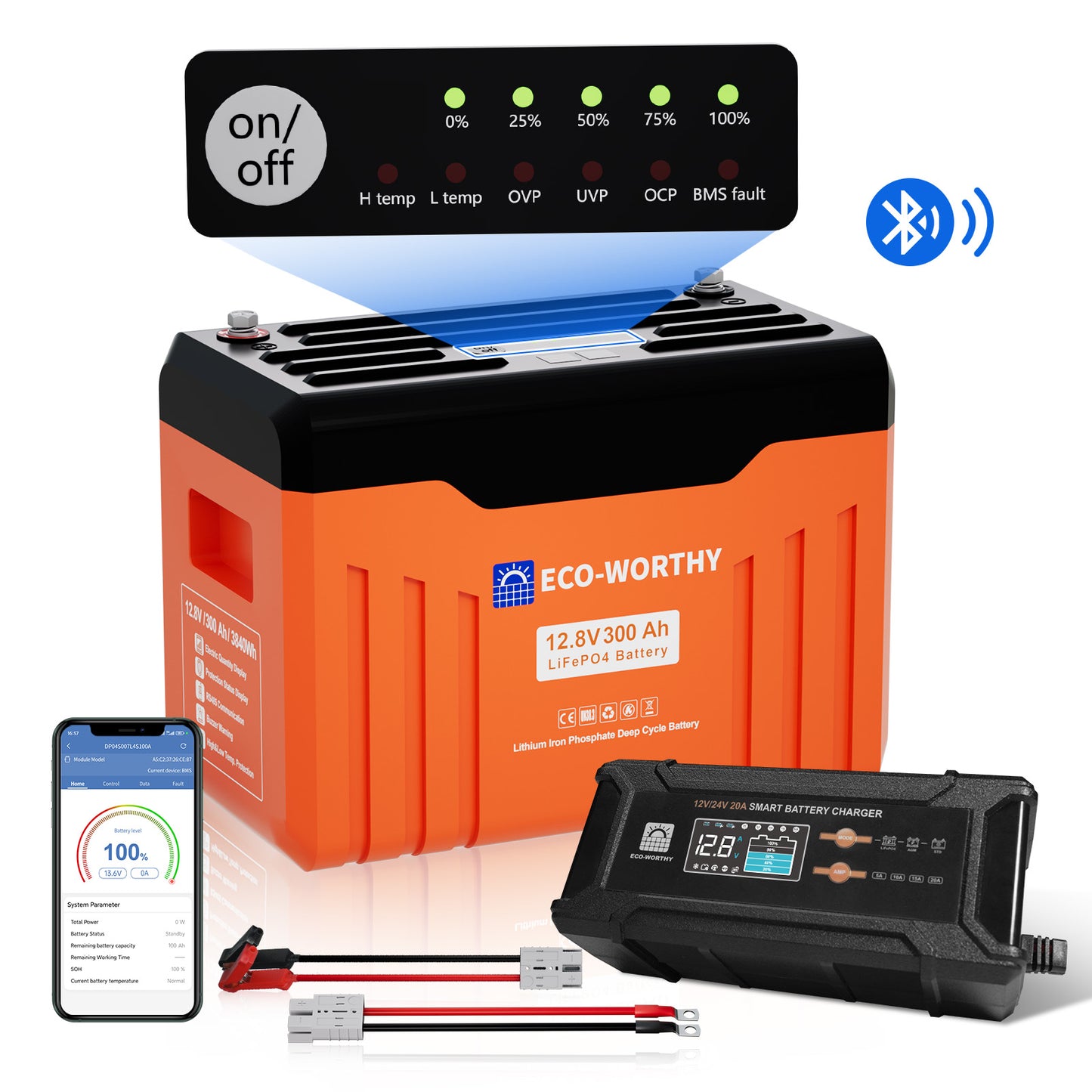 Batteria al litio LiFePO4 12V 300Ah con Bluetooth