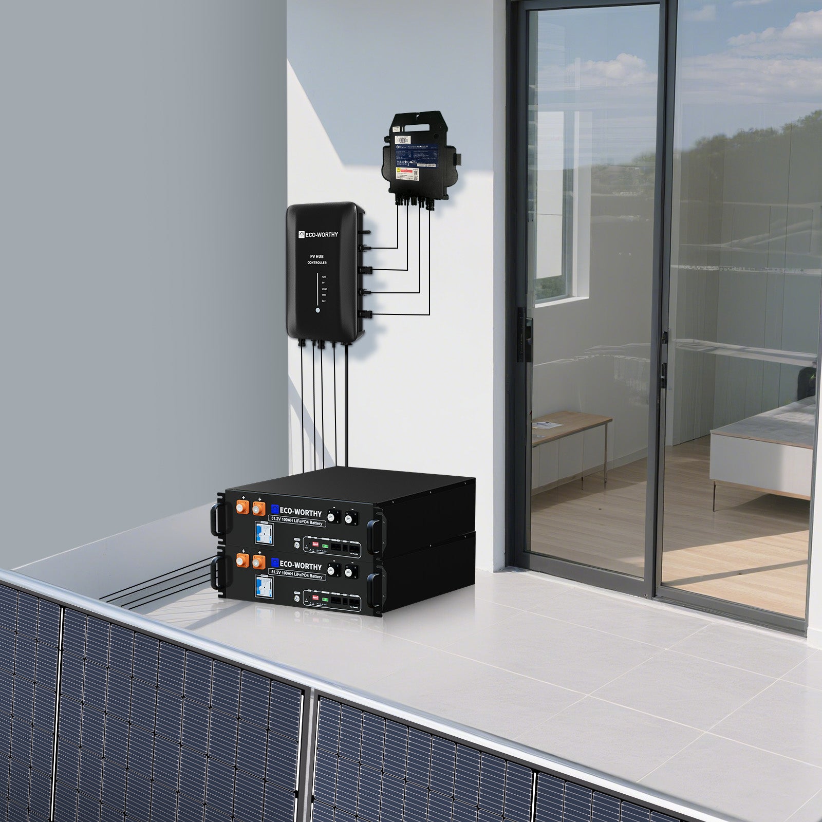 Kit solare per balcone da 1720W con batteria LiFePO4 da 48V 100Ah e mozzo da 1600W | ECO-WORTHY