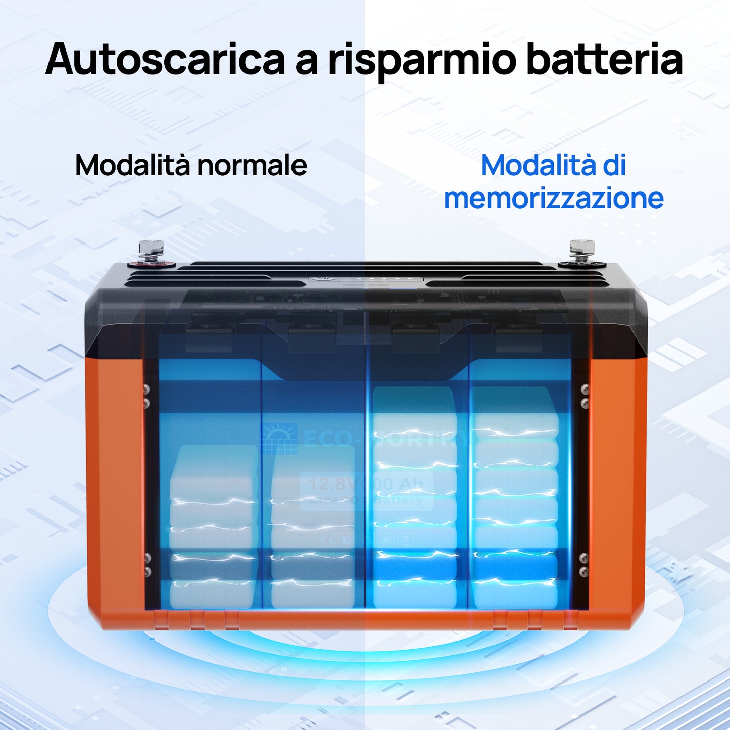 Batteria Bluetooth al litio lifepo4 12V 300Ah ECO WORTHY con indicatore LED per SOC e livello della batteria; funzione di protezione dalle basse temperature,utoscarica a risparmio batteria