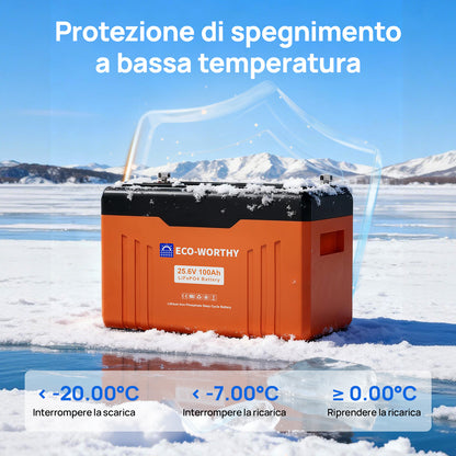Batteria al litio Bluetooth LiFePO4 da 24V e 100 Ah con protezione dalle basse temperature, luce LED SOC e BMS da 100 A - eco - worthy - it