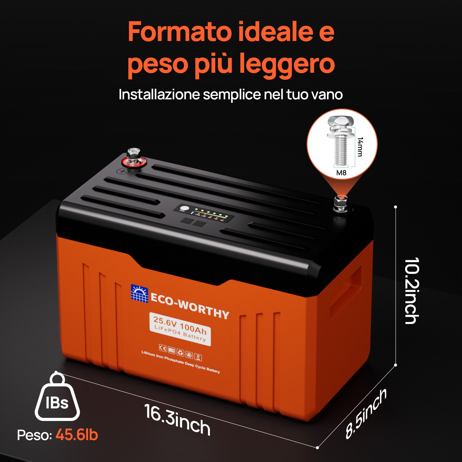 Batteria al litio Bluetooth LiFePO4 da 24V e 100 Ah con protezione dalle basse temperature, luce LED SOC e BMS da 100 A - eco - worthy - it