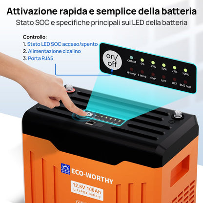 Batteria al litio LiFePO4 12V 100Ah con Bluetooth & Stato LED e indicatori SOC - eco - worthy - it