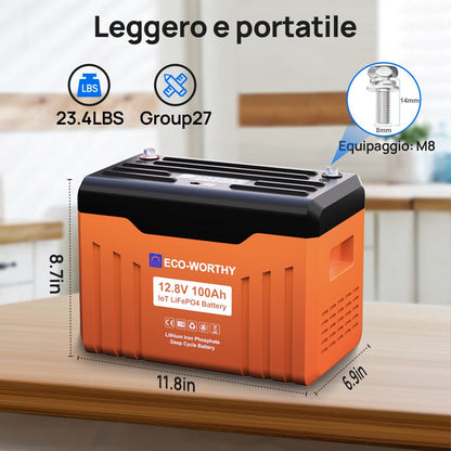 Batteria al litio LiFePO4 12V 100Ah con Bluetooth & Stato LED e indicatori SOC - eco - worthy - it