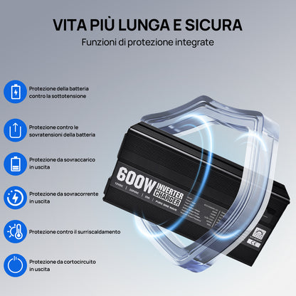 Caricabatterie LiFePO4 da 14,6 V 25 A con inverter da 600 W da 12 V a 230 V per batteria - eco - worthy - it