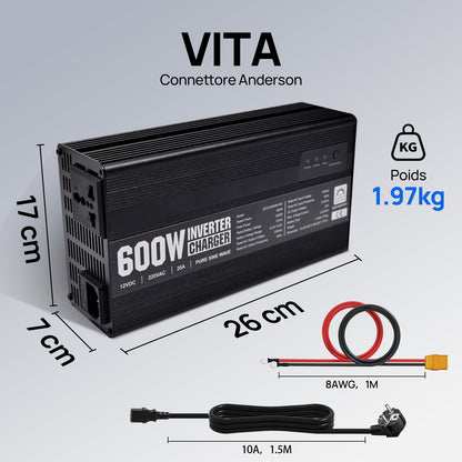 Caricabatterie LiFePO4 da 14,6 V 25 A con inverter da 600 W da 12 V a 230 V per batteria - eco - worthy - it