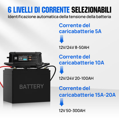 Caricabatterie intelligente 20A 12V/24V con display LCD per la maggior parte delle batterie - eco - worthy - it
