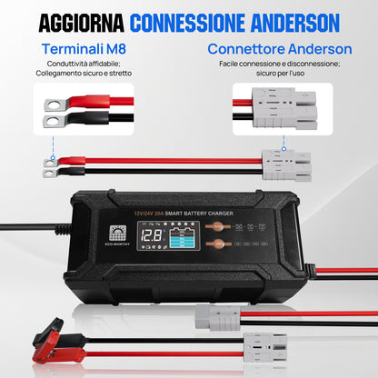 Caricabatterie intelligente 20A 12V/24V con display LCD per la maggior parte delle batterie - eco - worthy - it