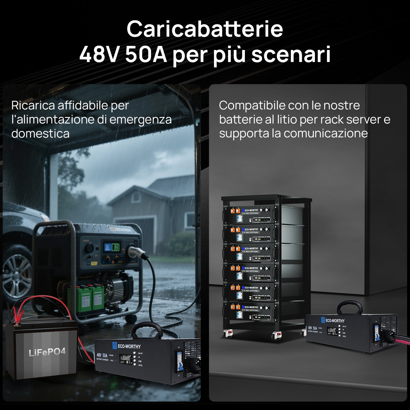 Caricabatterie al litio da 48V – Corrente regolabile da 0 a 50A, ingresso da 90 a 260V | Eco-Worthy