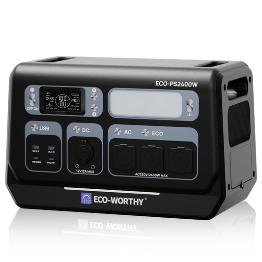 Centrale elettrica portatile ECO-WORTHY da 2400 W con batteria al litio da 2048 Wh | Supporta Wi-Fi e Bluetooth | Alimentazione di backup