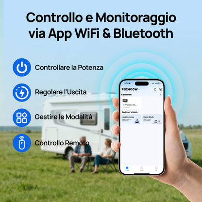 Controllo e monitoraggio remoto tramite App via WiFi e Bluetooth per regolare potenza e modalità.