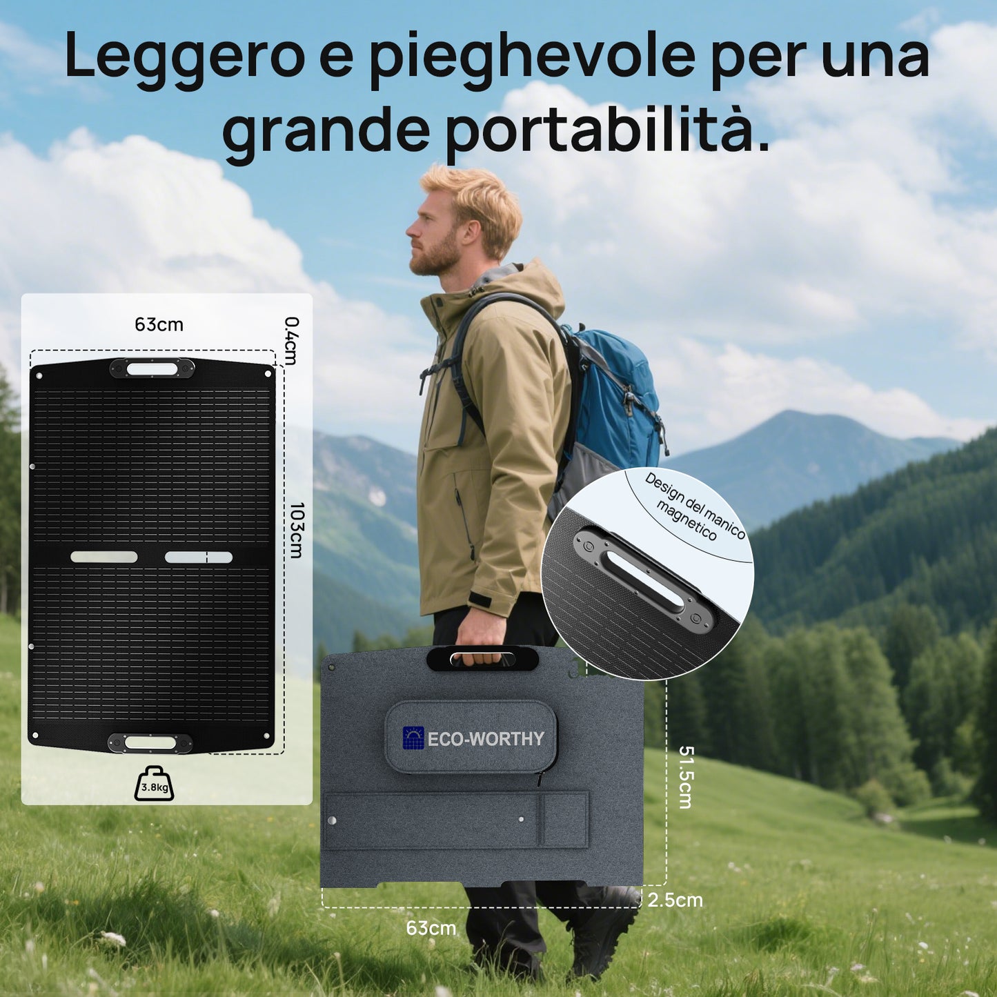 ECO-WORTHY 100W 12V Borsa solare pieghevole pro per campeggio-5