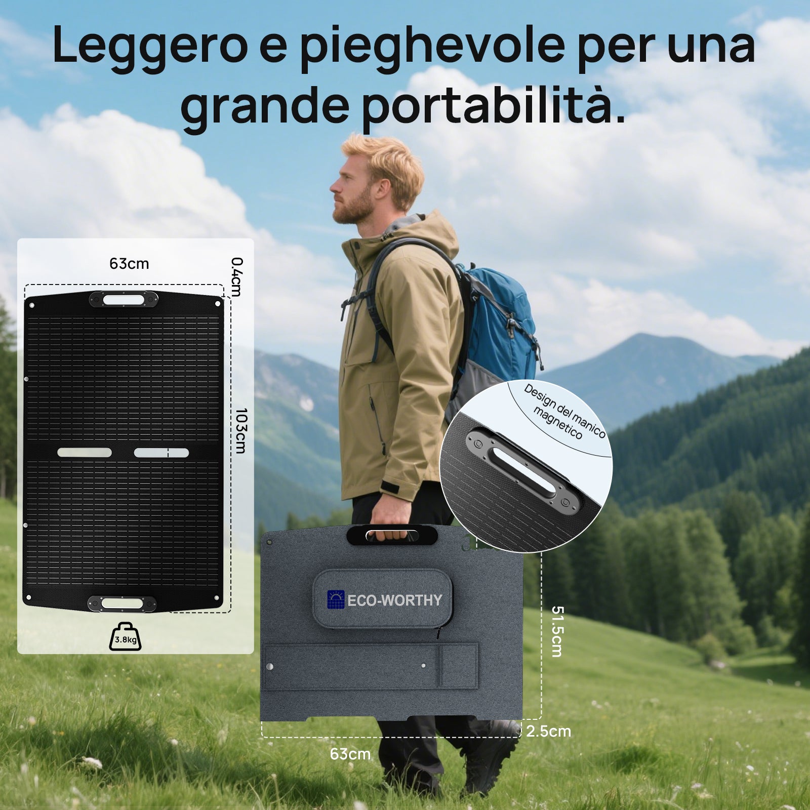 ECO-WORTHY 100W 12V Borsa solare pieghevole pro per campeggio-5