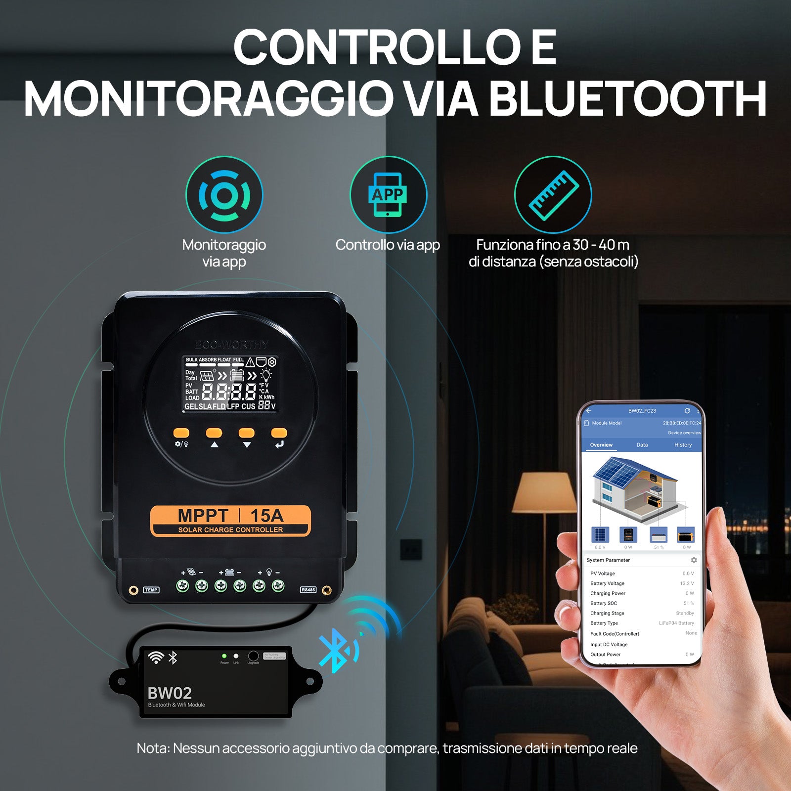 ECO-WORTHY MPPT Solarregler 15A 12V/24V con LCD e Bluetooth RS485-3