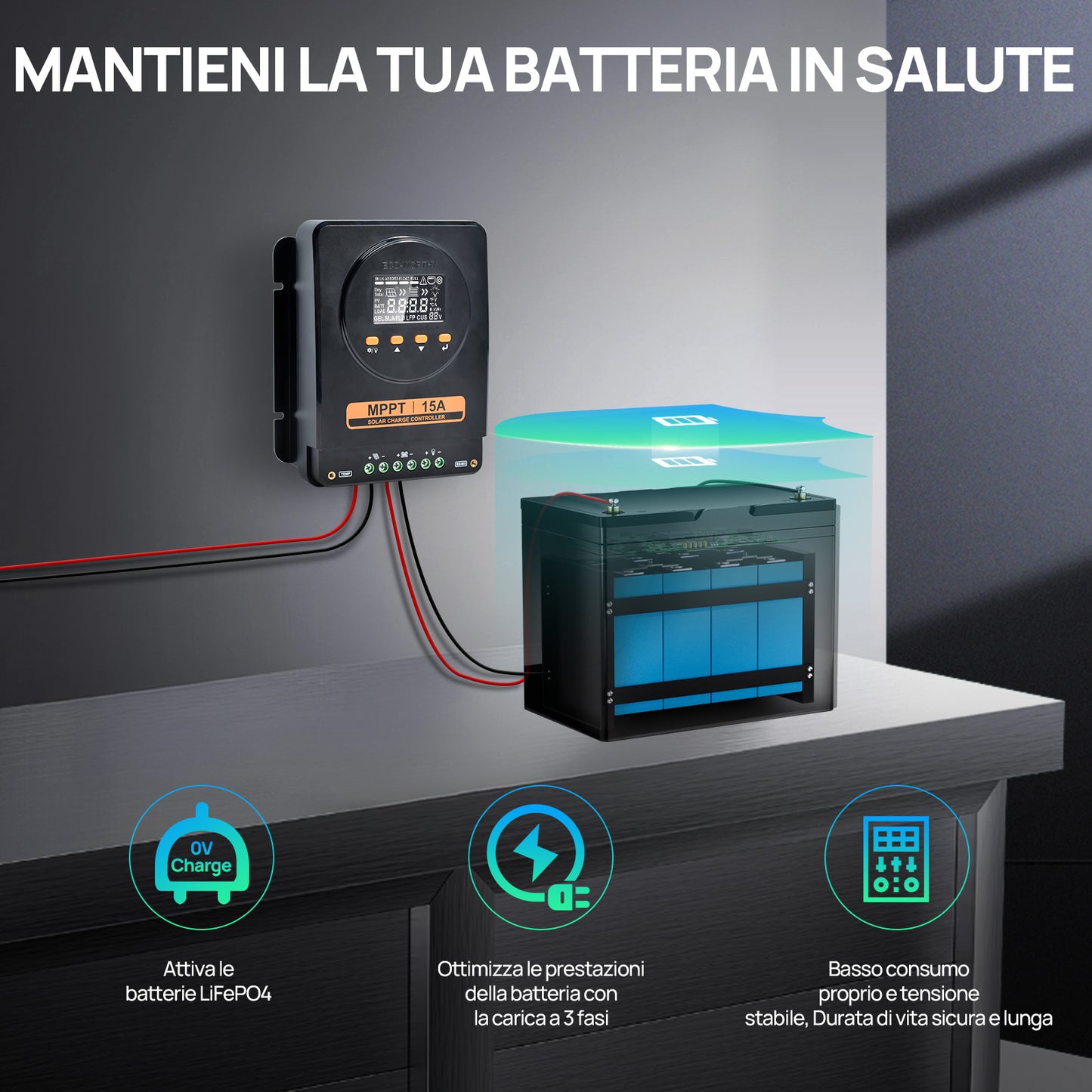 ECO-WORTHY MPPT Solarregler 15A 12V/24V con LCD e Bluetooth RS485-6