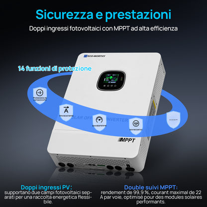 Inverter solare off-grid Eco-Worthy da 10kW 48V — Convertitore da 48V CC a 230V CA — 11.000W a 500V di ingresso fotovoltaico