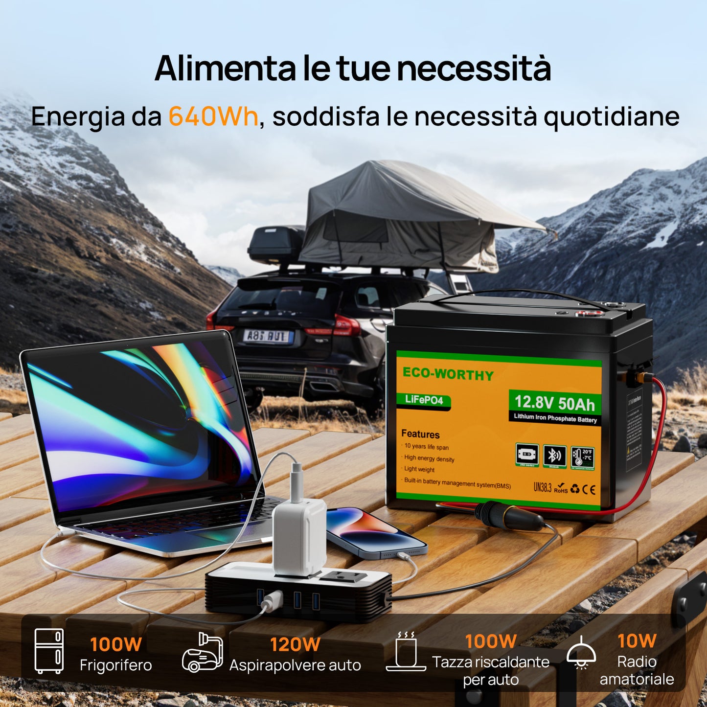 Eco-Worthy Batteria 12V 50Ah LiFePO4 con XT60, Bluetooth, BMS e protezione dalle basse temperature