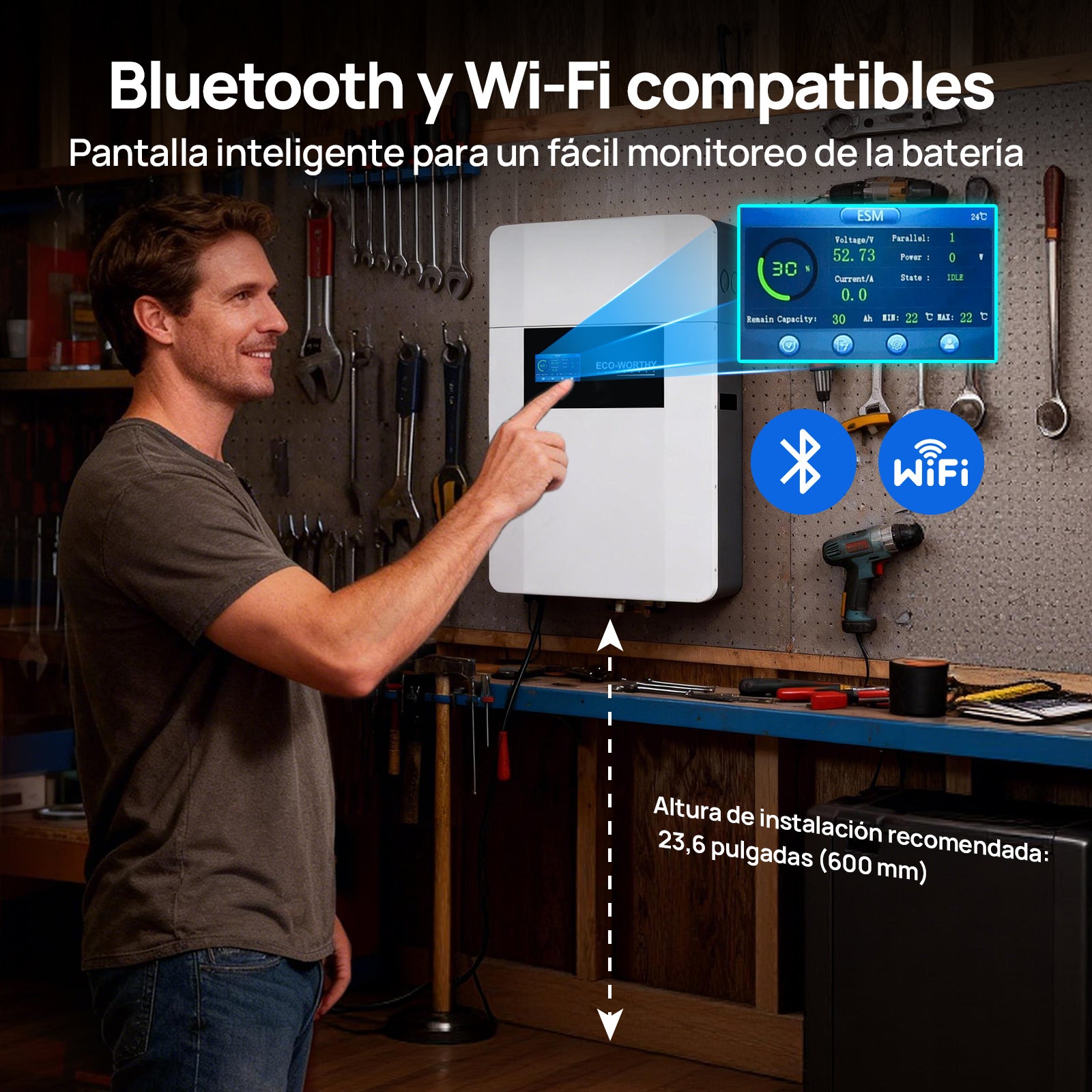 Eco-Worthy Batteria Accumulo 48V 100Ah a Parete per Fotovoltaico – Risparmio Energetico Casa