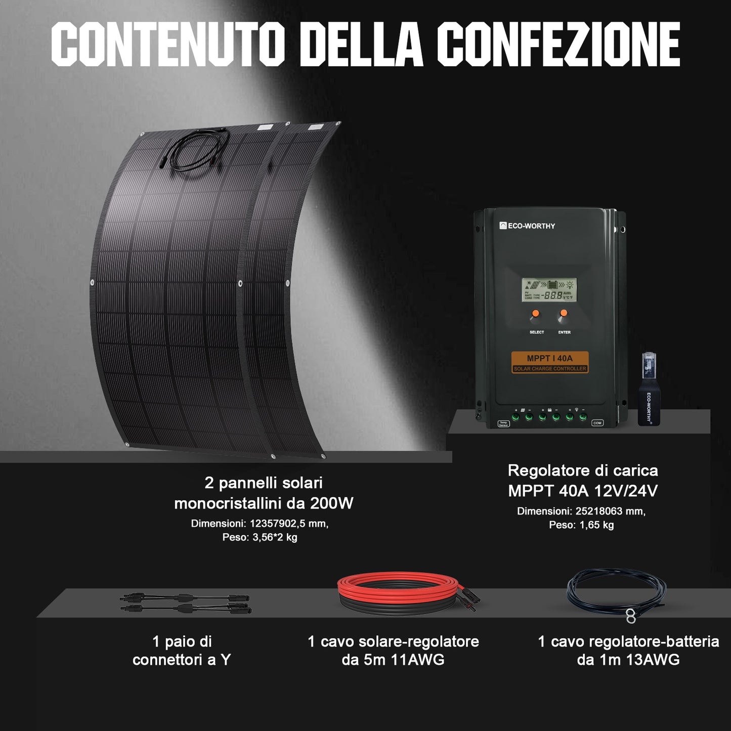 Eco - Worthy Kit Solare Off - Grid da 400W 12V per Camper con MPPT da 40A - eco - worthy - it