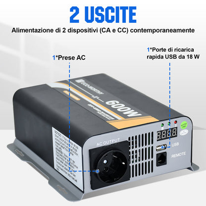 Inverter a onda sinusoidale pura da 600W Off Grid da 12V a 220V - eco - worthy - it