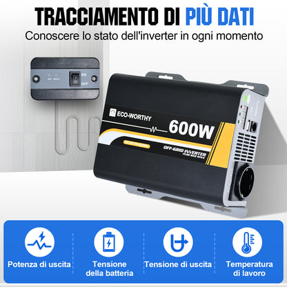 Inverter a onda sinusoidale pura da 600W Off Grid da 12V a 220V - eco - worthy - it