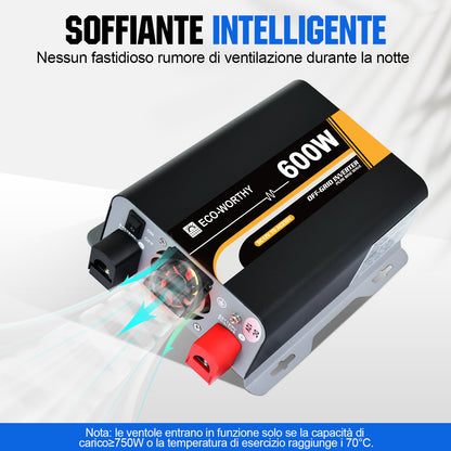 Inverter a onda sinusoidale pura da 600W Off Grid da 12V a 220V - eco - worthy - it