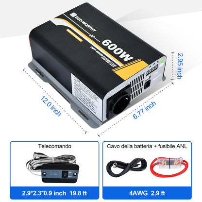 Inverter a onda sinusoidale pura da 600W Off Grid da 12V a 220V - eco - worthy - it