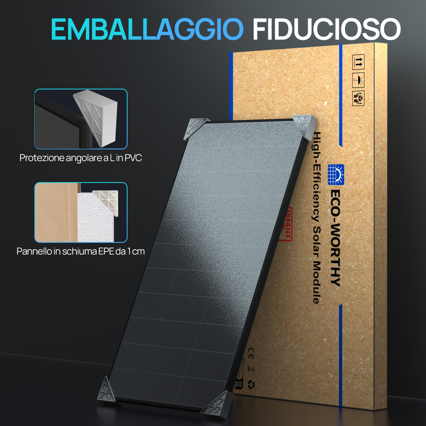 Pannello solare Full Black da 120W 12V | ECO-WORTHY emballaggio fiducioso