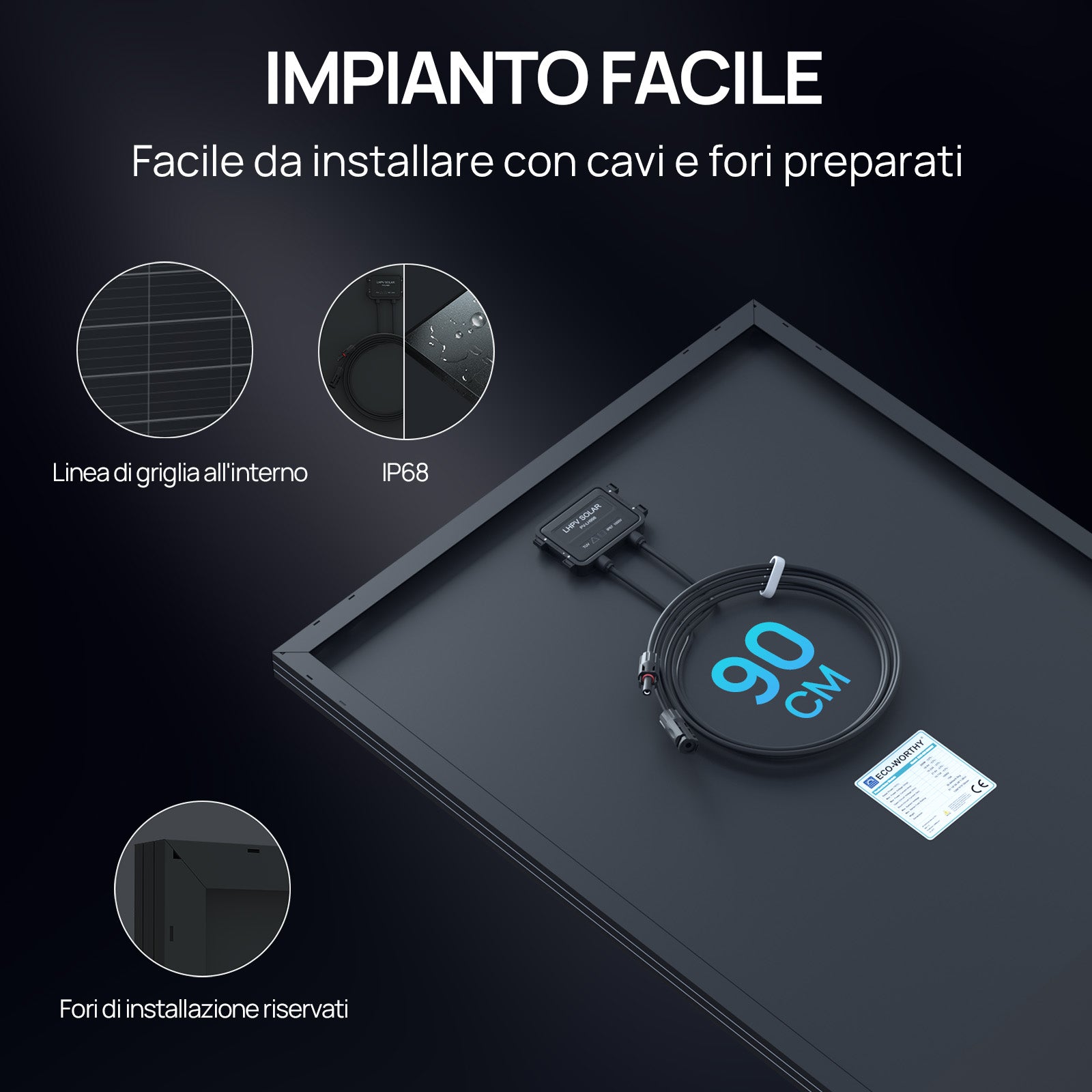 Pannello solare Full Black da 120W 12V | ECO-WORTHY, Efficienza Fino al 25%-impianto facile_linea griglia all'interno,ip69, fori di installazione riservati