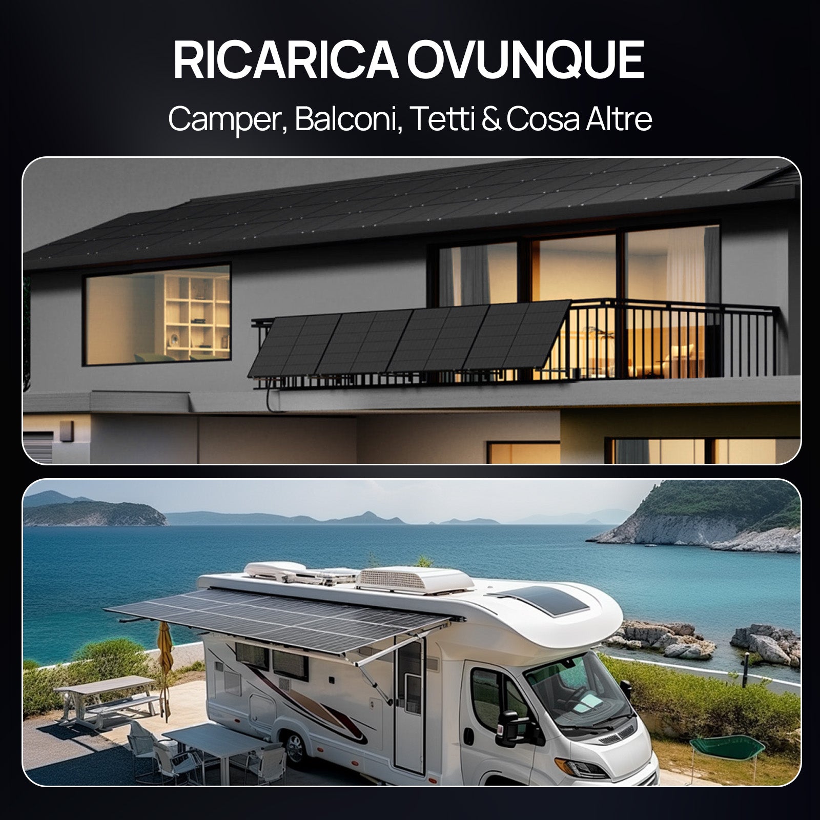 Pannello solare Full Black da 120W 12V | ECO-WORTHY, Efficienza Fino al 25%-impianto facile_ricarica ovunque_camper balconi, tetti & cosa altre