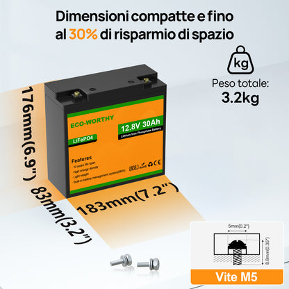 Batteria al litio 12V 30Ah LiFePO4 - eco - worthy - it