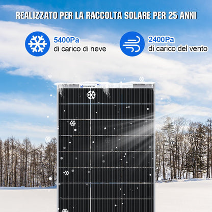 Resistenza estrema garantita per 25 anni: sopporta carichi di neve (5400Pa) e vento forte (2400Pa).