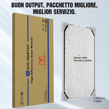 Imballaggio sicuro ECO-WORTHY con protezione a nido d'ape e angoli rinforzati per una consegna perfetta.
