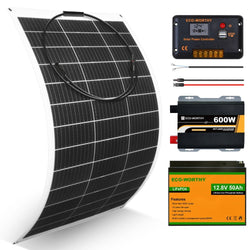 130W 260W 390W 520W 12V Sistema solare completo con 130W 12V Pannello Solare Semi-Flessibile + Batterie al litio