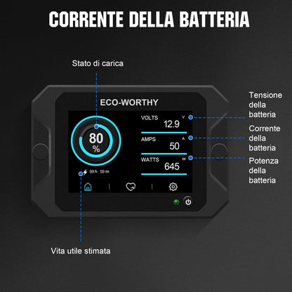 Monitoraggio della batteria 300A con Display tattile da 3.5" sensore Hall per AGM e Lithium (LifePO4) - eco - worthy - it