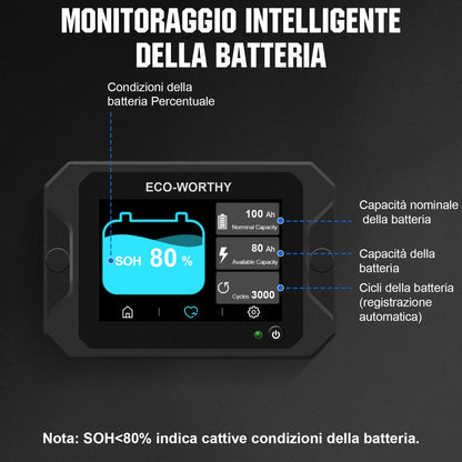 Monitoraggio della batteria 300A con Display tattile da 3.5" sensore Hall per AGM e Lithium (LifePO4) - eco - worthy - it