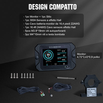Monitoraggio della batteria 300A con Display tattile da 3.5" sensore Hall per AGM e Lithium (LifePO4) - eco - worthy - it