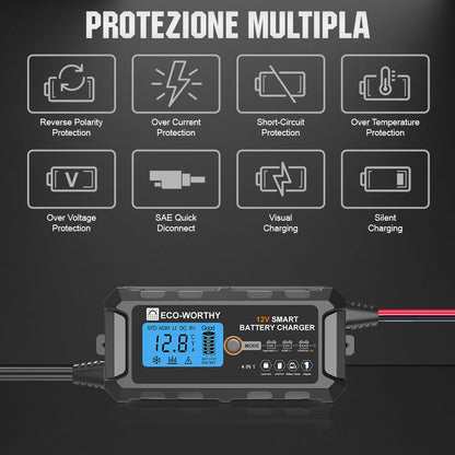 Caricabatteria intelligente automatico da 5A e 10A 12V con display LCD per batterie al litio (LiFePO4) - eco - worthy - it