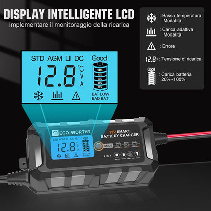 Caricabatteria intelligente automatico da 5A e 10A 12V con display LCD per batterie al litio (LiFePO4) - eco - worthy - it