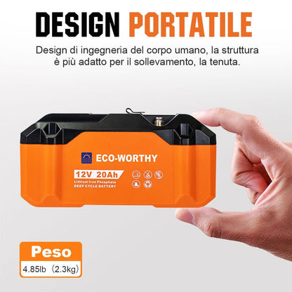 Batteria al litio portatile 12V 20Ah LiFePO4 - eco - worthy - it