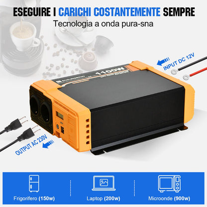 Inverter a onda sinusoidale pura da 1100W Off Grid da 12V a 230V - eco - worthy - it