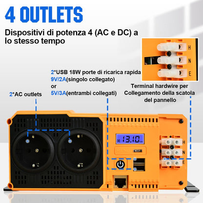 Inverter a onda sinusoidale pura da 1100W Off Grid da 12V a 230V - eco - worthy - it