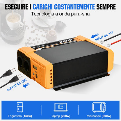 Inverter a onda sinusoidale pura da 2000W Off Grid da 12V a 230V - eco - worthy - it