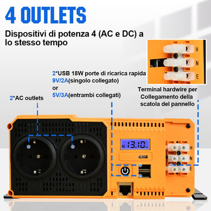 Inverter a onda sinusoidale pura da 2000W Off Grid da 12V a 230V - eco - worthy - it