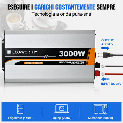 Inverter a onda sinusoidale pura da 3000W Off Grid da 24V a 230V - eco - worthy - it