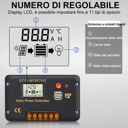 Caricatore solare PWM 30A 12V/24V - eco - worthy - it
